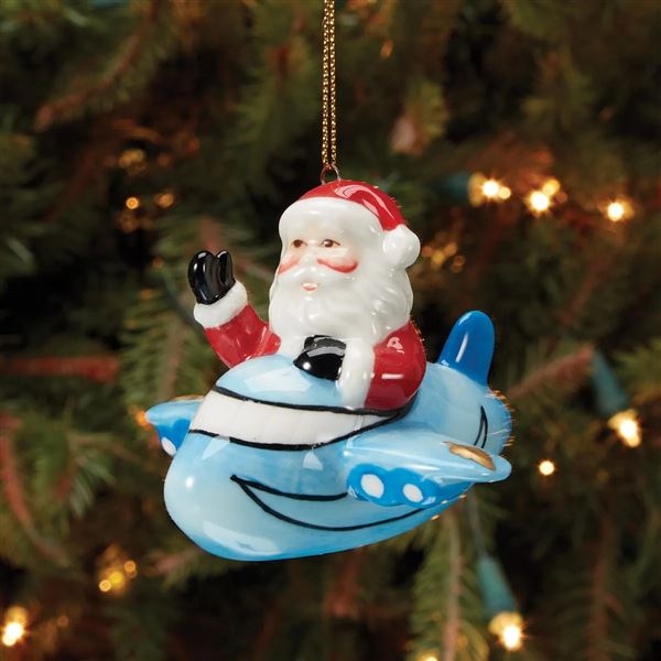 Santa Pilot Christmas Ornament, blue