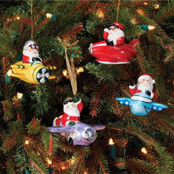 Santa Pilot Christmas Ornament, blue