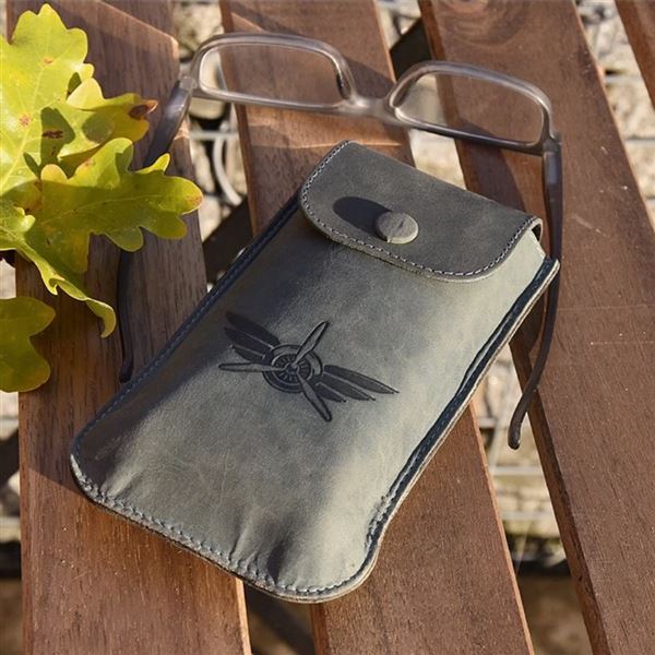Leather Glasses Case Wings bluegrey
