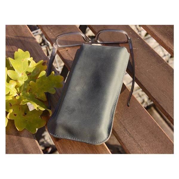 Leather Glasses Case Wings bluegrey