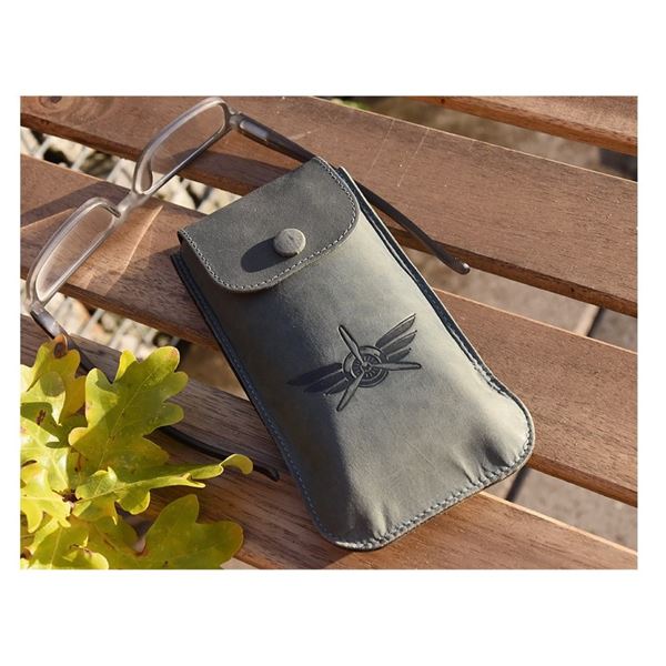 Leather Glasses Case Wings bluegrey