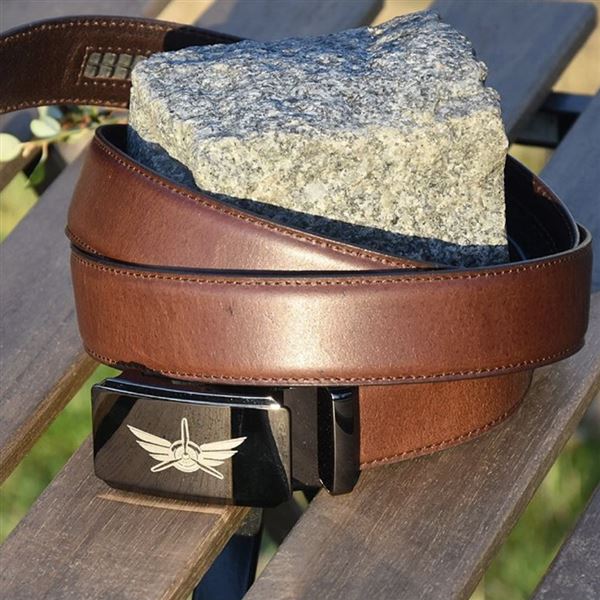 Leather Belt Wings metal buckle 100 cm, dark brown