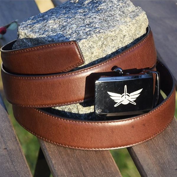 Leather Belt Wings metal buckle 100 cm, dark brown