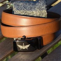 Leather Belt Wings metal buckle 100 cm, light brown