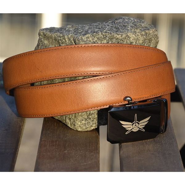 Leather Belt Wings metal buckle 100 cm, light brown