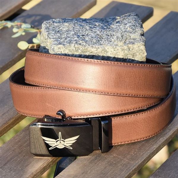 Leather Belt Wings metal buckle 100 cm, brown matte