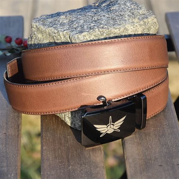 Leather Belt Wings metal buckle 100 cm, brown matte