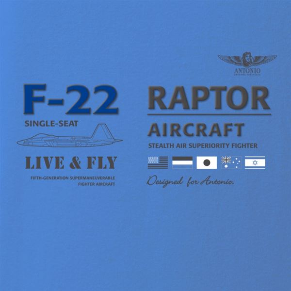 ANTONIO T-shirt with fighter aircraft F-22 RAPTOR, blue, L