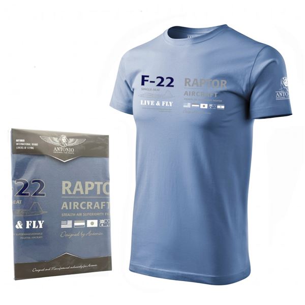 ANTONIO T-shirt with fighter aircraft F-22 RAPTOR, blue, M