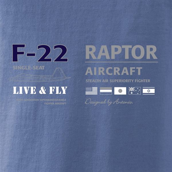 ANTONIO T-shirt with fighter aircraft F-22 RAPTOR, blue, M