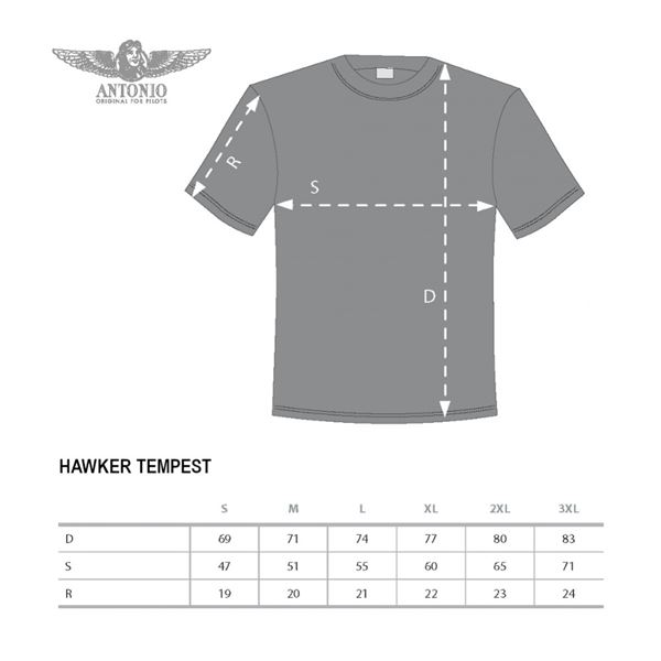 ANTONIO T-Shirt with RAF fighter HAWKER TEMPEST, M