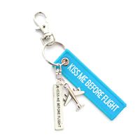 Keyring KISS ME BEFORE FLIGHT small sky blue