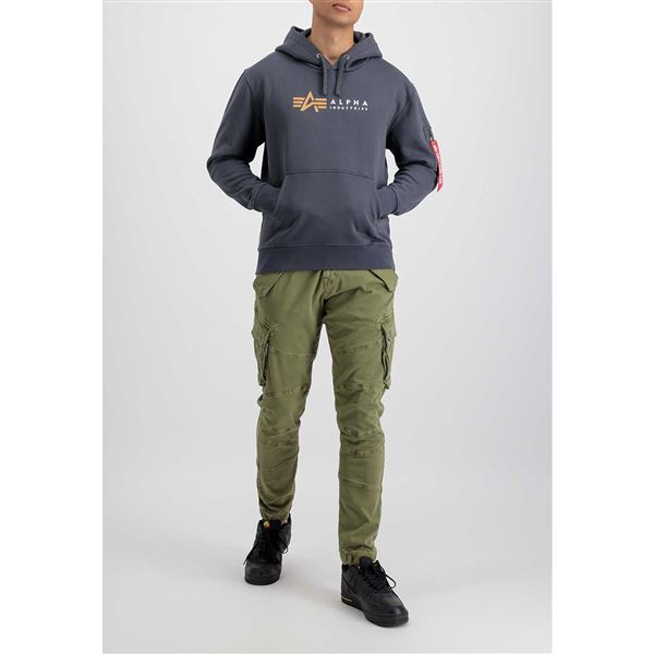 Alpha Industries Mikina Label s kapucí tm. šedá, M