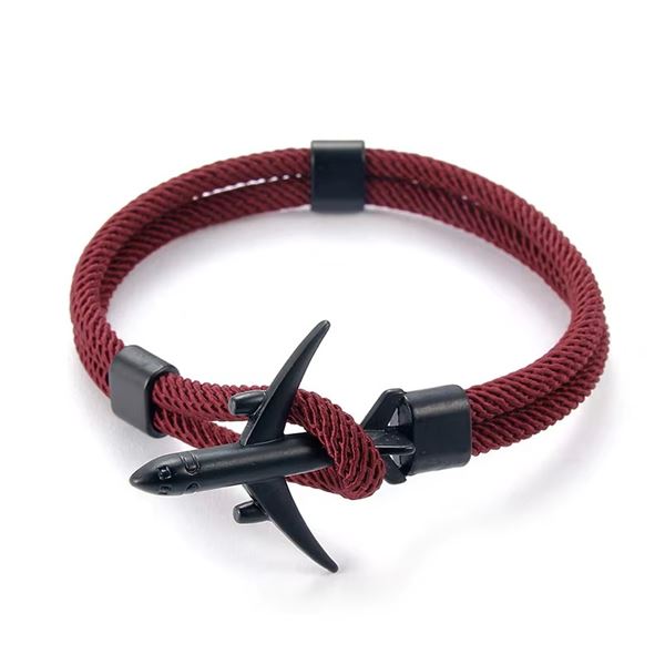 Bracelet Airplane red wine/black, 21 cm
