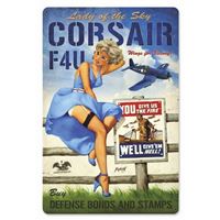 Hliníkový poster dívka s letounem F4U Corsair