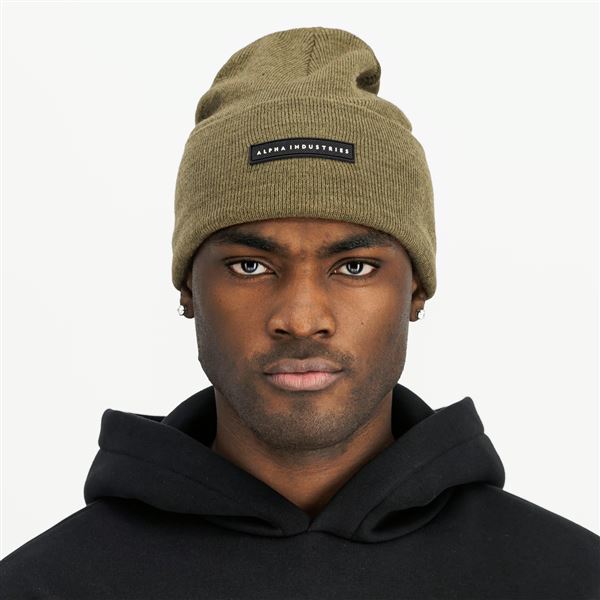 Alpha Industries Rubber Logo Beanie dark olive
